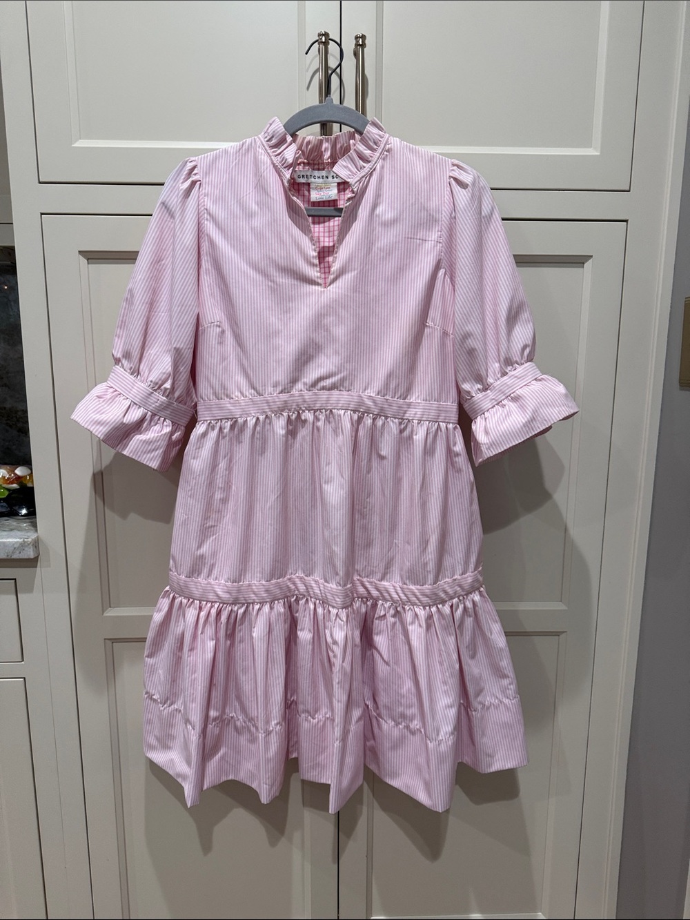 Gretchen Scott Pink Striped & Gingham Ruffle Blouse Size XS+